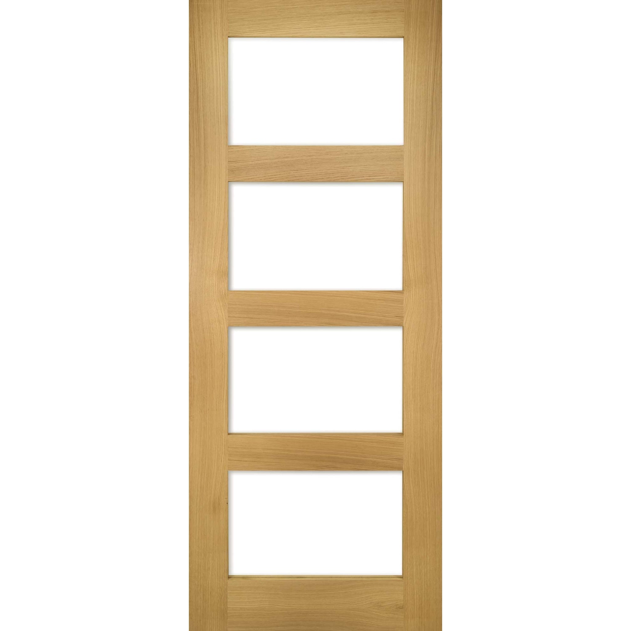 An image of Coventry Prefinished Four Panel Clear Glazed Shaker | UK Oak Doors - 1981 x 686 ...