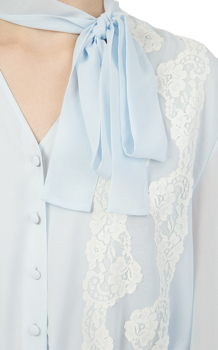Blue Chiffon Dress with White Lace — FLOW THE LABEL