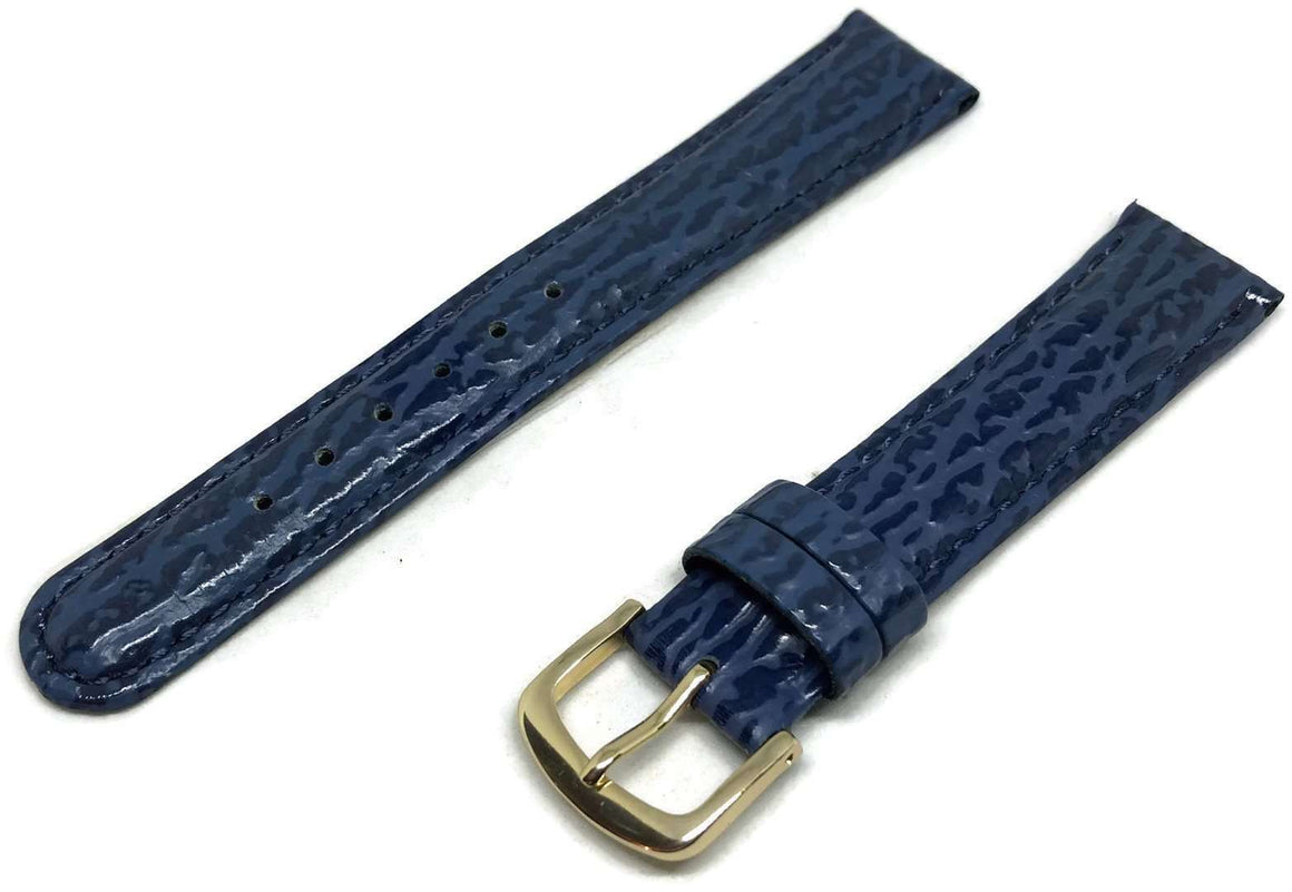 Shark Grain Watch Strap Padded Dark Blue Gold Plated Buckle Size 2mm to