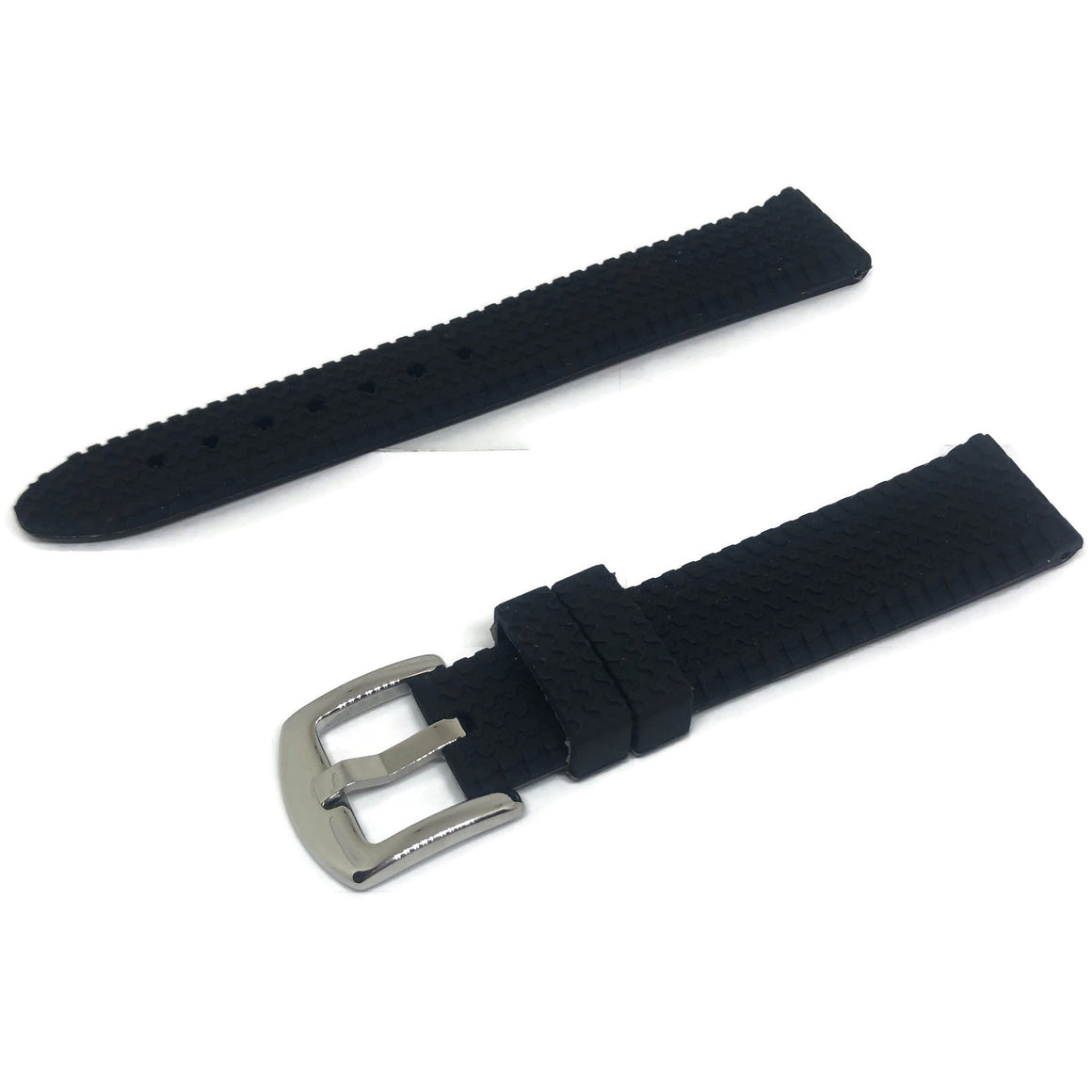 black rubber watch strap tyre tread pattern stainless buckle 18mm to ...