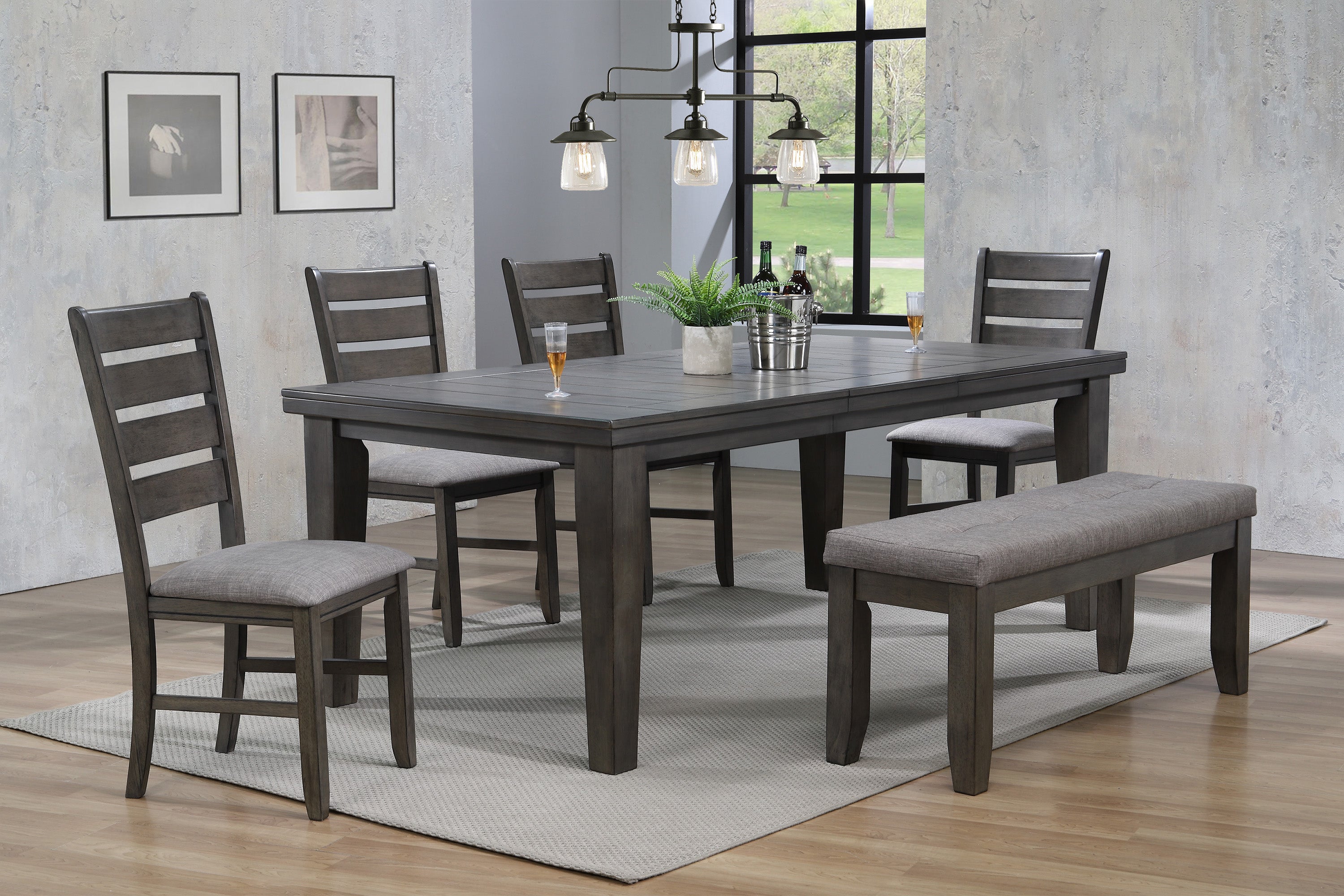Gray Dining Room Set With Bench