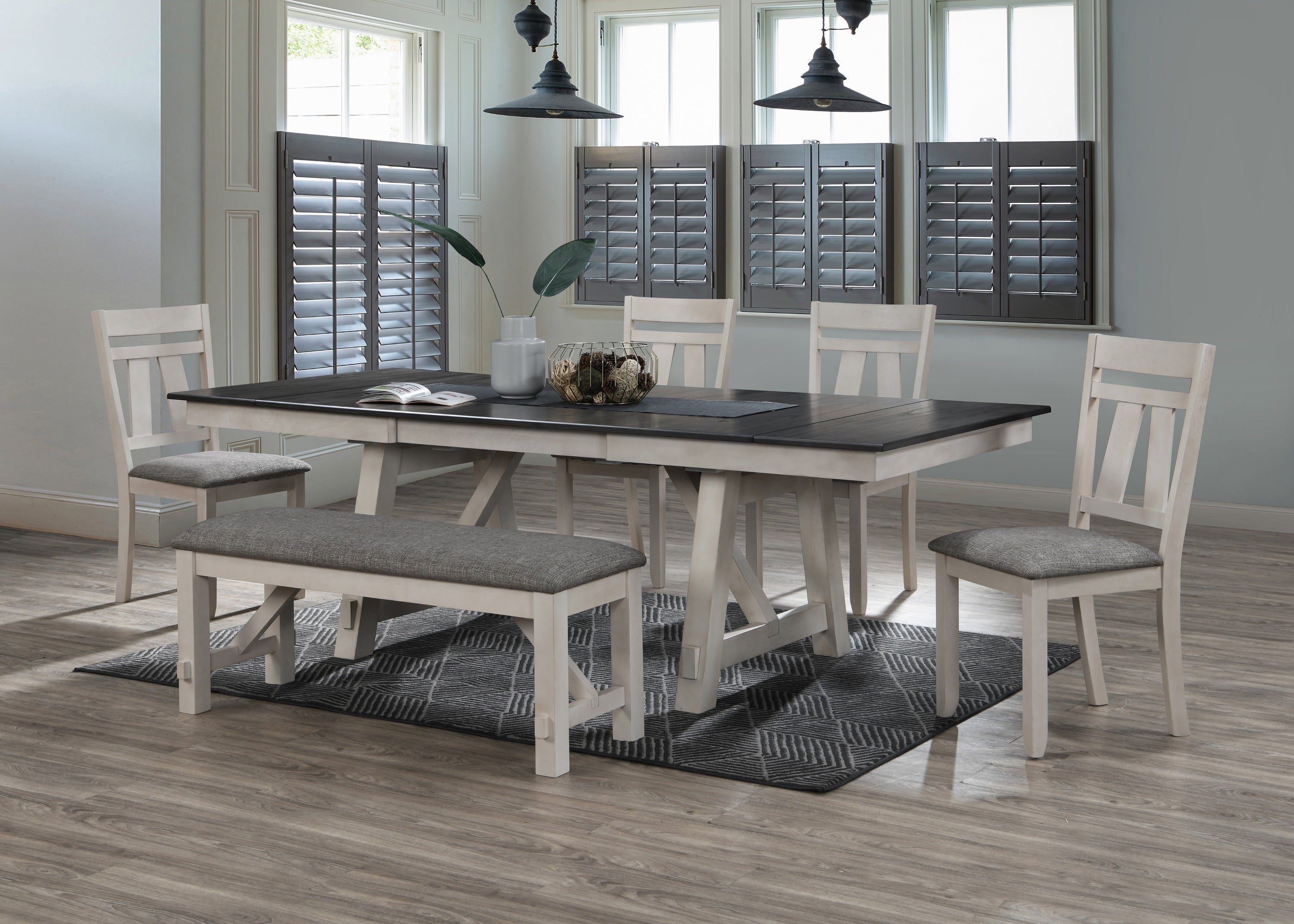 gray and white kitchen table and chairs