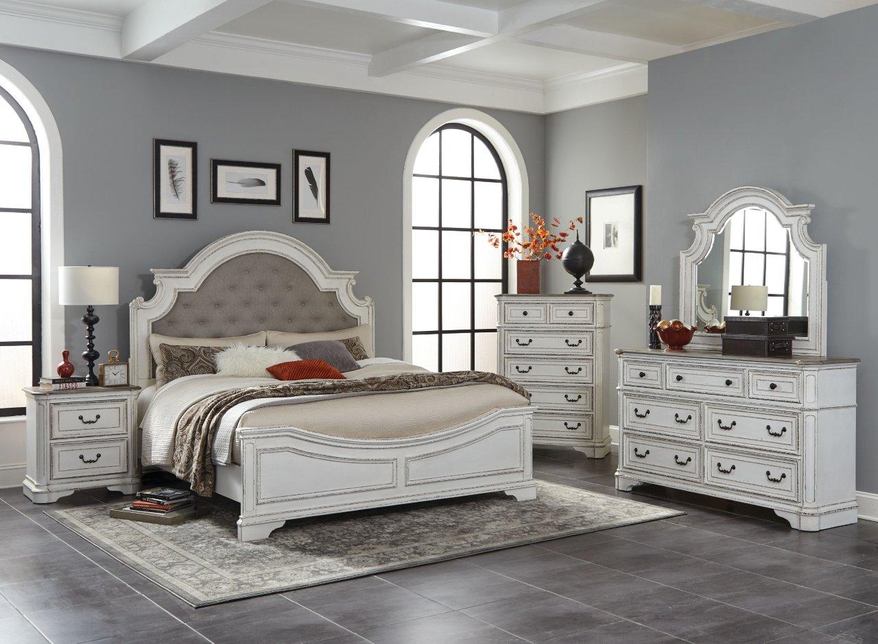 Antique White Bedroom Furniture Magnolia King Panel Bedroom Set W   8023A 2 