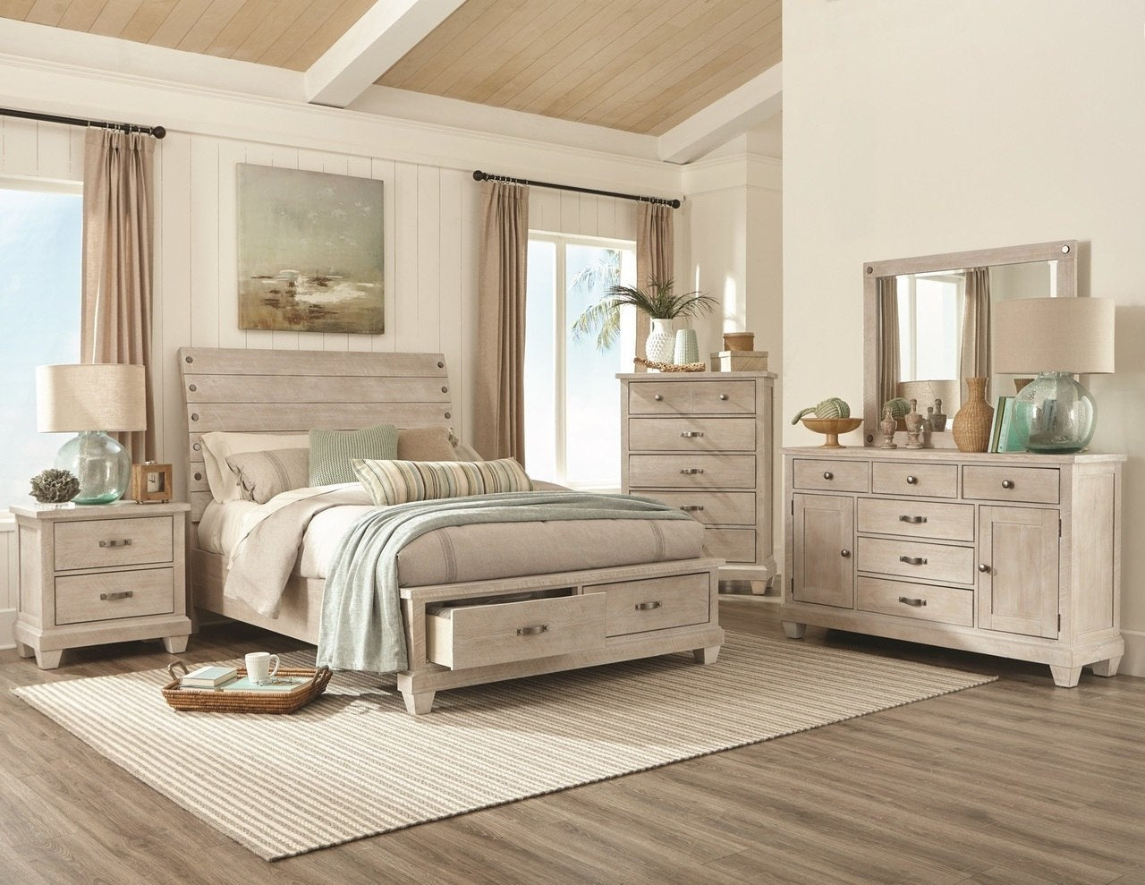 bedroom room with white wash furniture