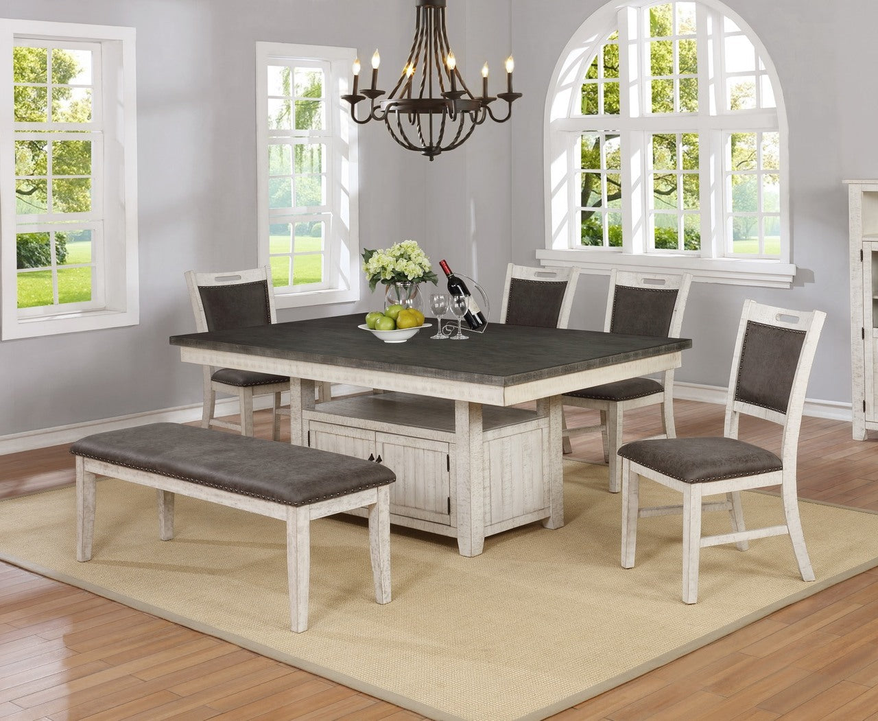 rubbed white and gray dining set