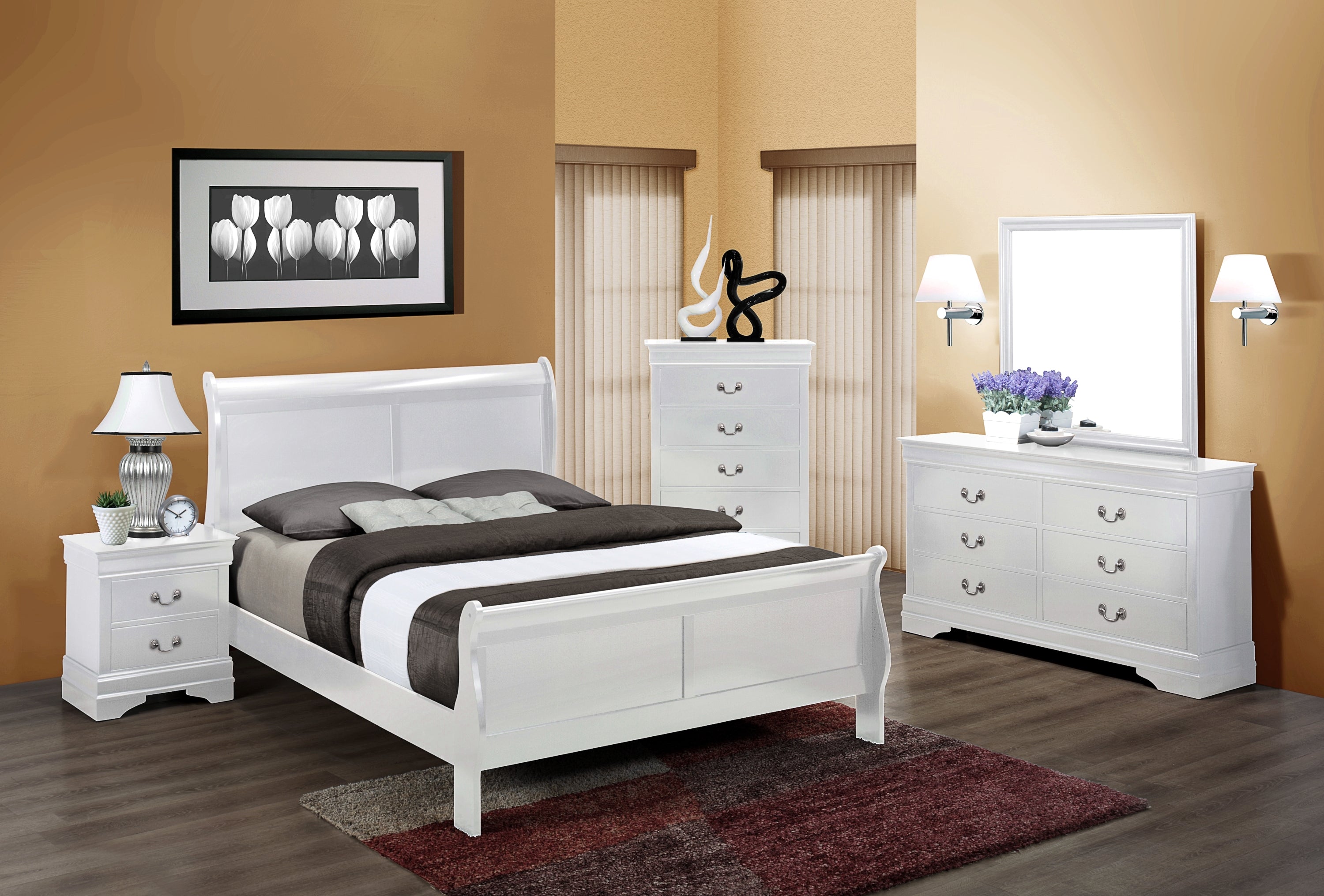 White Full Size Sleigh Bedroom Set | My Furniture Place