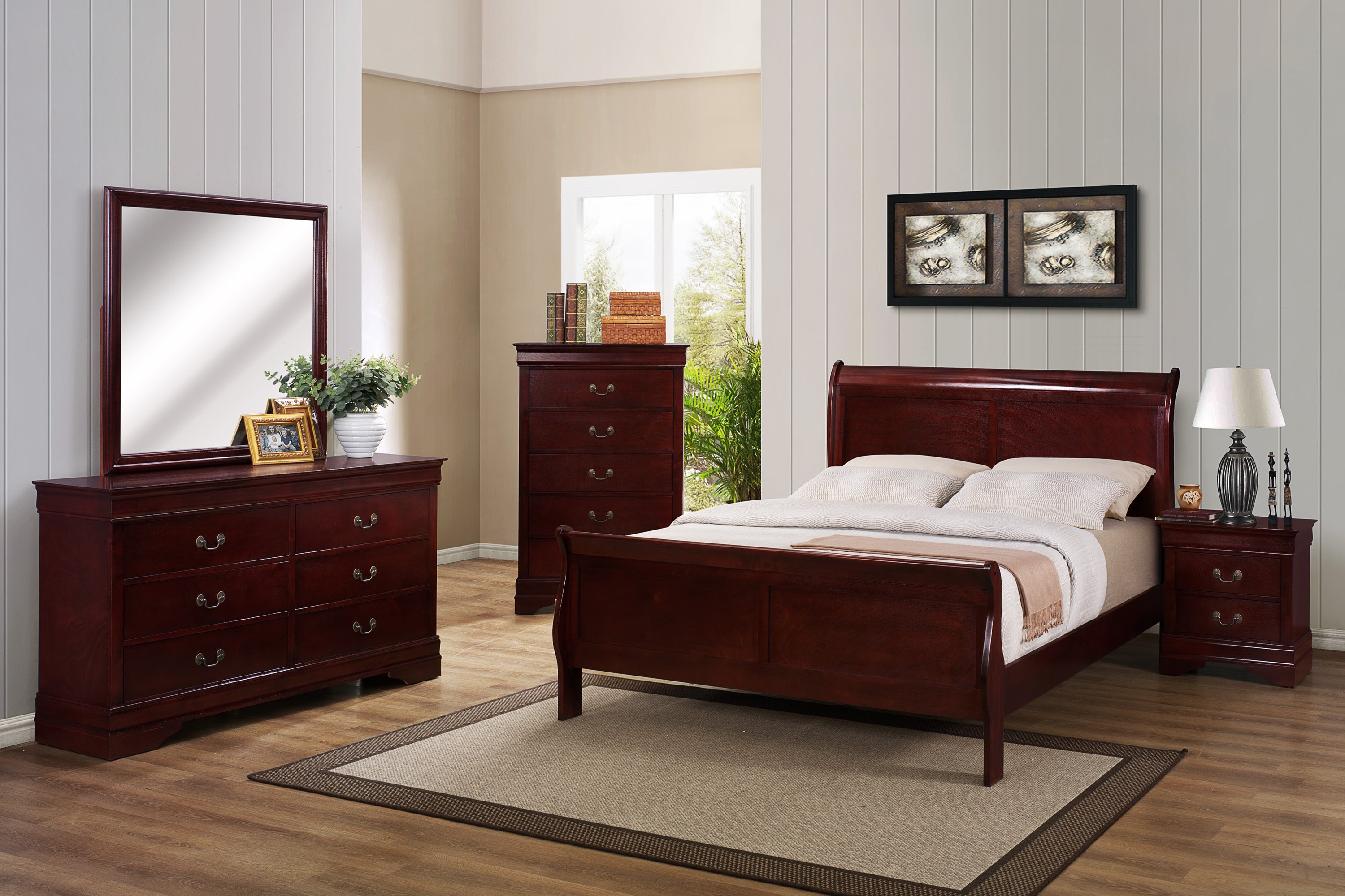 Cherry Queen Sleigh Bedroom Set My Furniture Place 5653