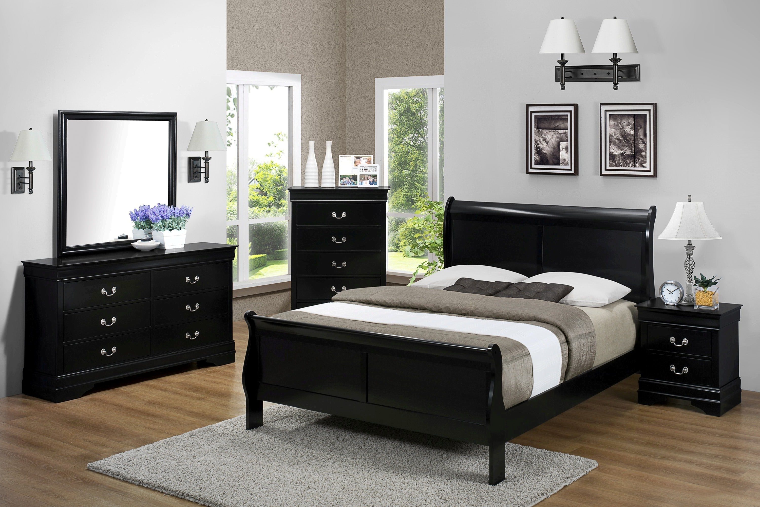 Black Full Sleigh Bedroom Set | My Furniture Place