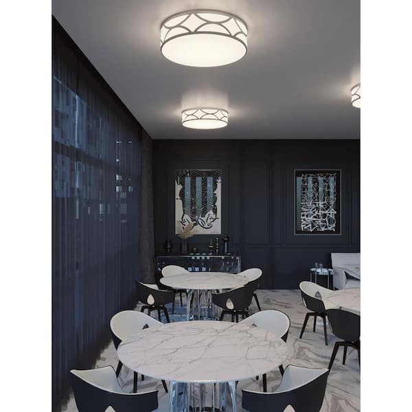 Lake 30 in. 4-Light Nickel Flush Mount with Acrylic Shade