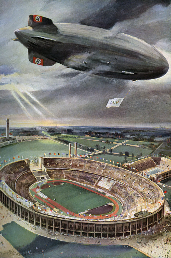 'Hindenburg' zeppelin above the Olympic Stadium, Berlin posters
