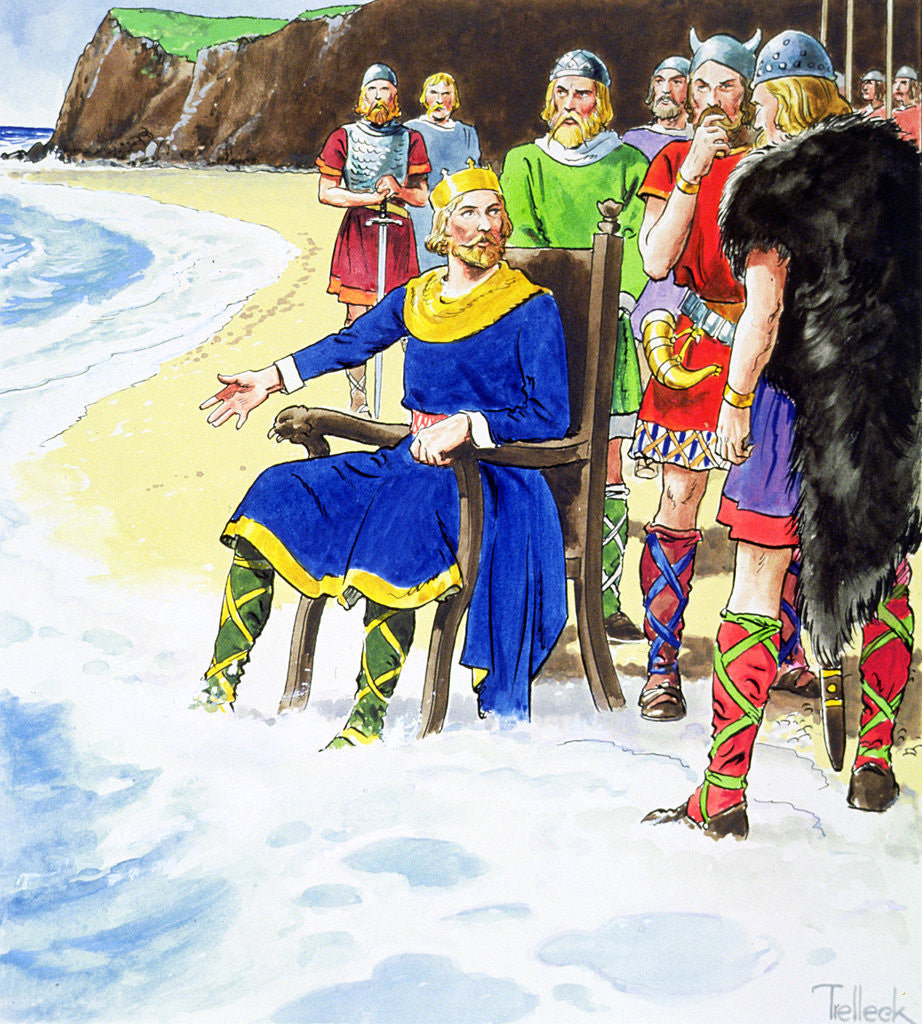 King Canute failing to hold back the waves posters & prints by Trelleek