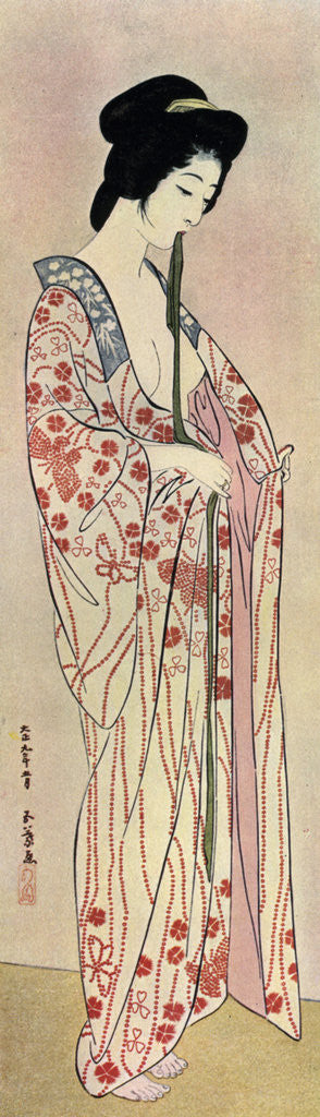A Japanese woman wearing a nagajuban posters & prints by Hashiguchi Goyo
