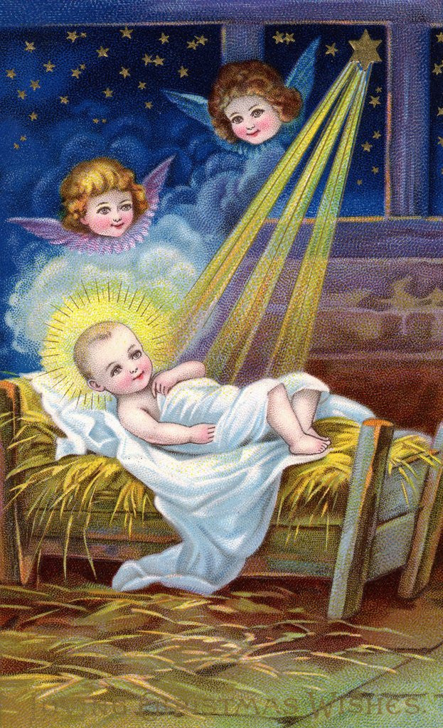 Loving Christmas Wishes Postcard with Christ Child in Manger posters ...