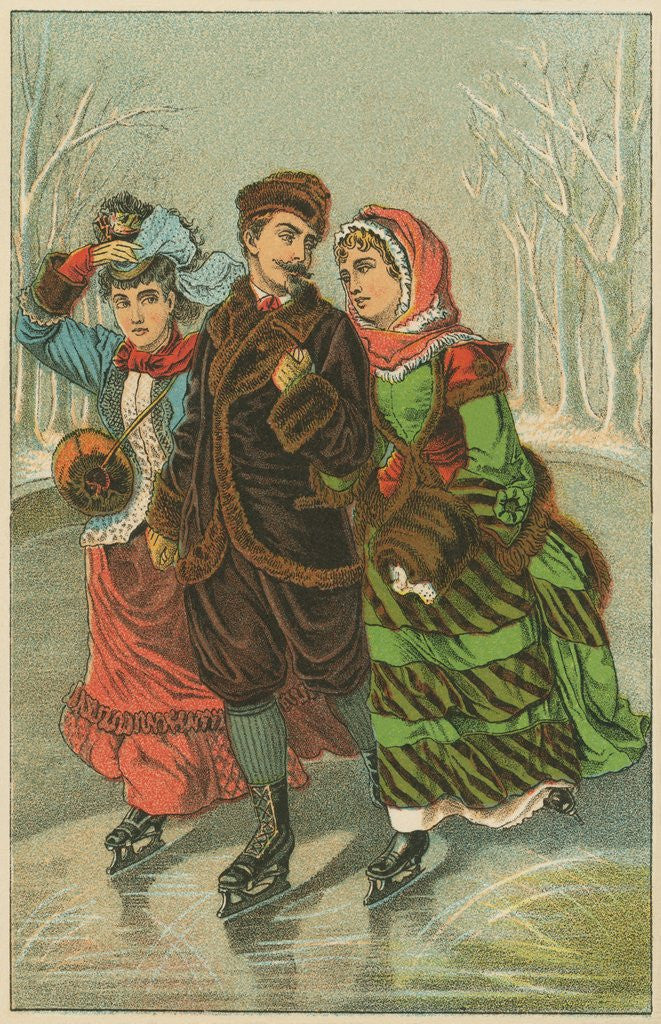 Victorian Print of Three People Ice Skating posters & prints by Corbis