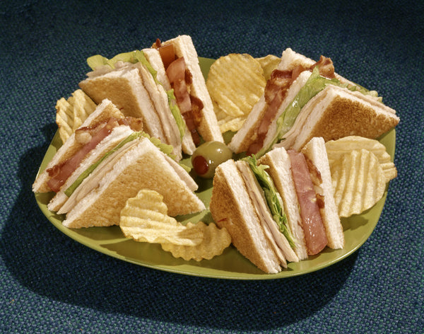 1960s Toasted Club Sandwich Turkey Bacon Lettuce Tomato Green Plate ...