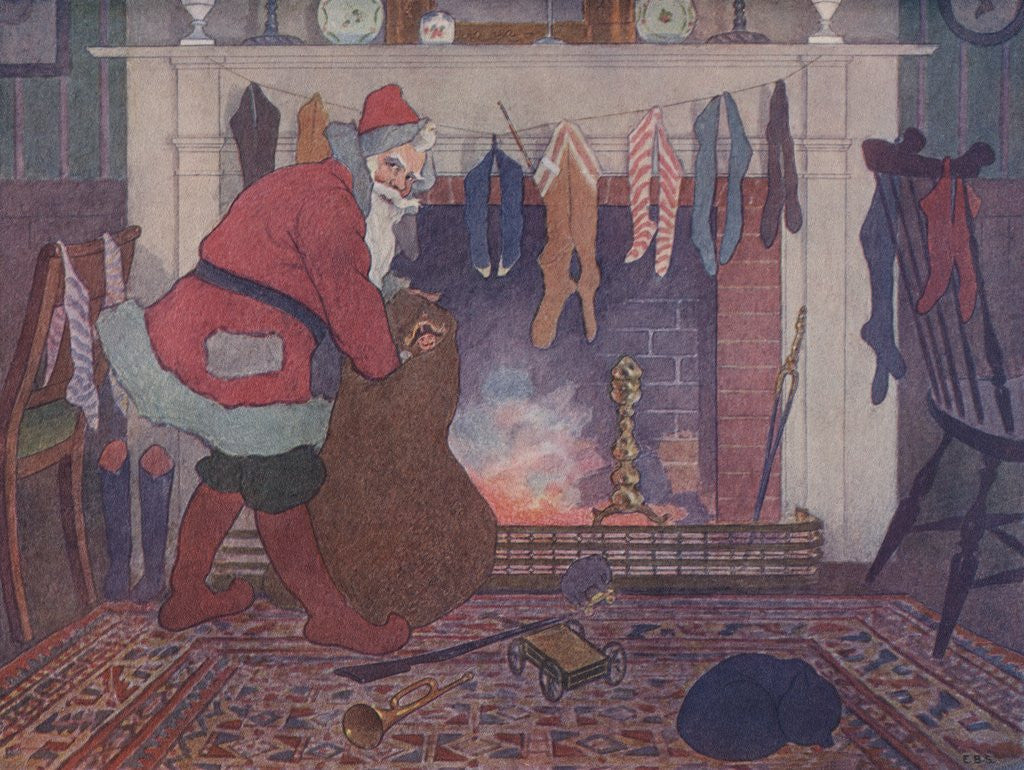 Illustration Of Santa Filling Christmas Stockings Posters Prints By E Boyd Smith