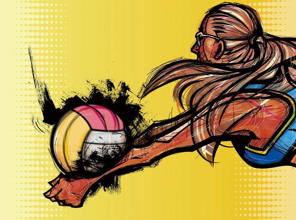 Woman playing volleyball, side view posters & prints by Corbis