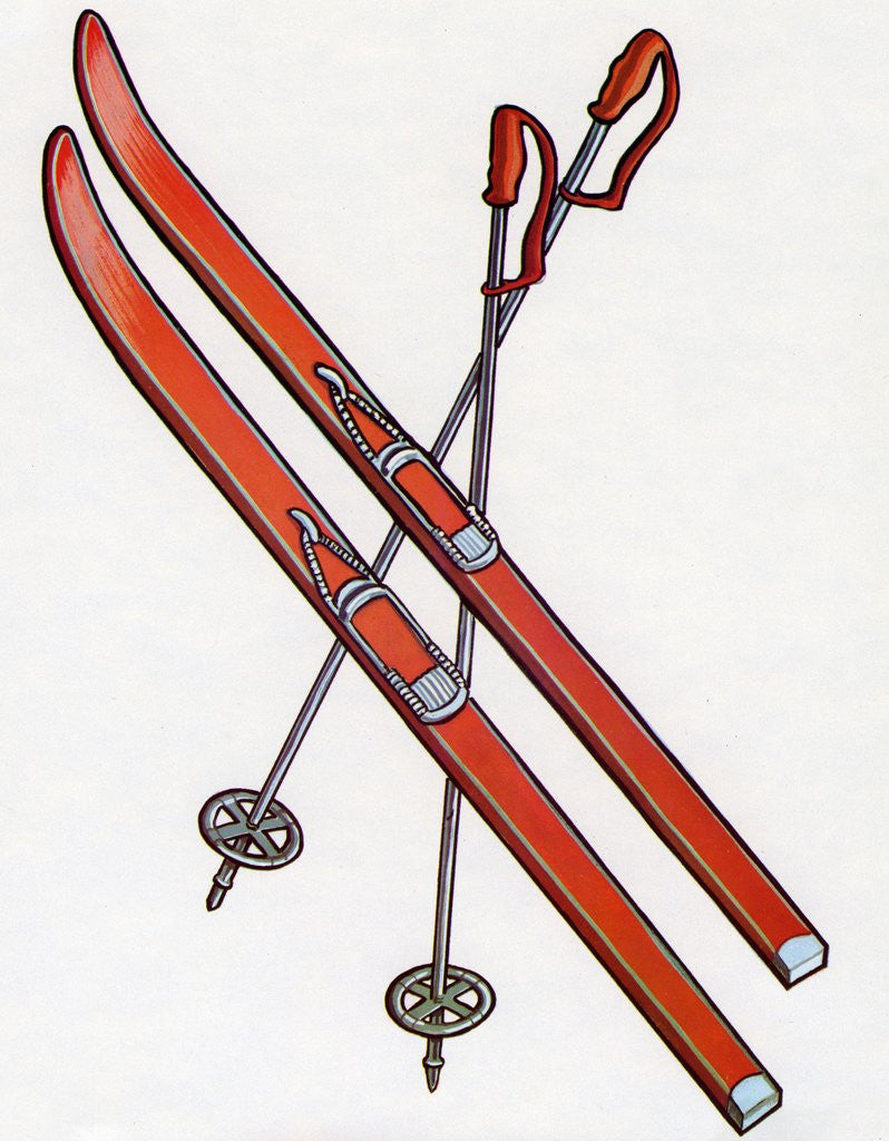 1960s Illustration of a Pair of Skis and Ski Poles. posters & prints by