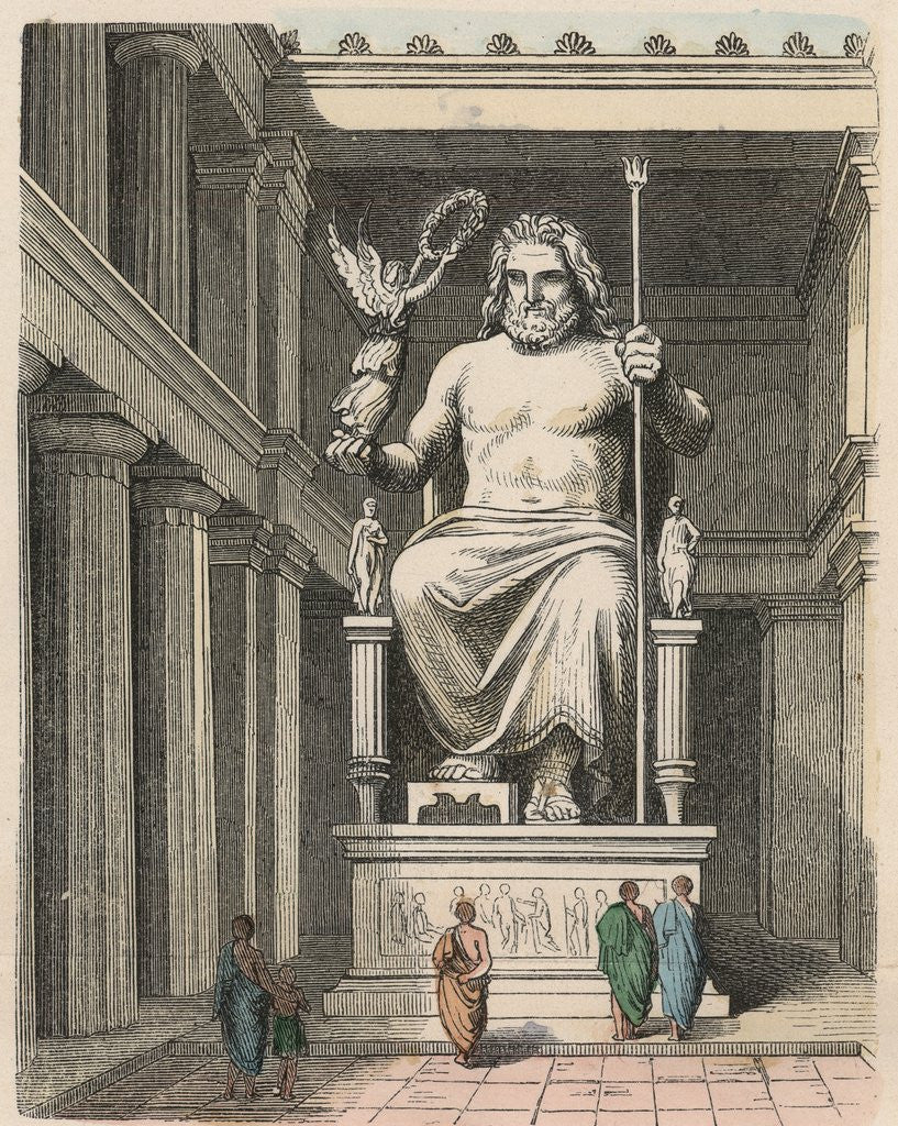Ancient Greek Zeus statue in the temple at Olympia posters & prints by ...