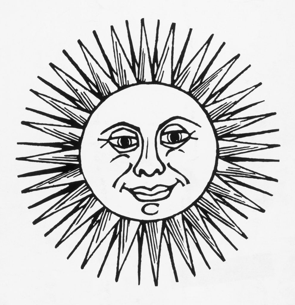 Smiling Sun Woodcut Illustration posters & prints by Corbis