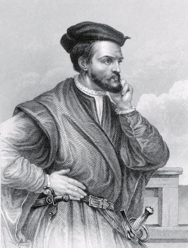 Drawing of Explorer Jacques Cartier in Pensive Position posters