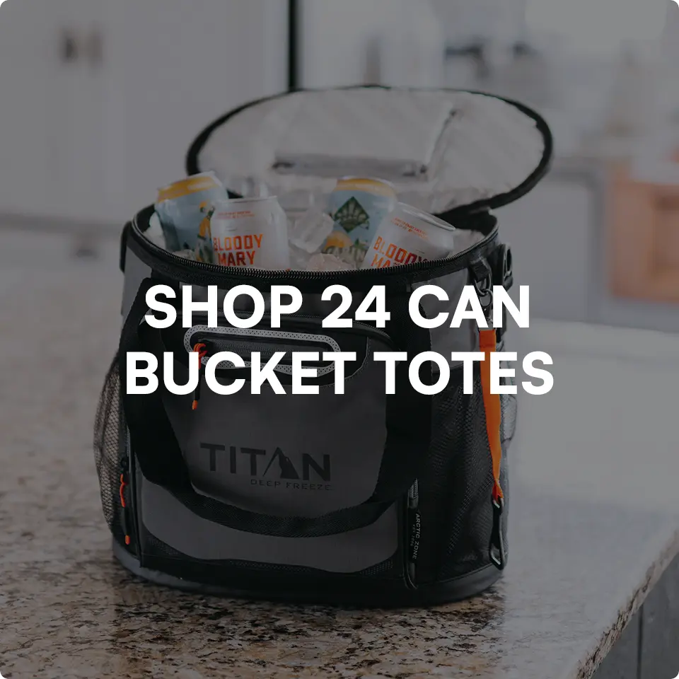 24 Can Bucket Tote on kitchen counter with drinks