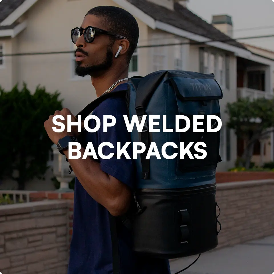 Man wearing a welded backpack cooler