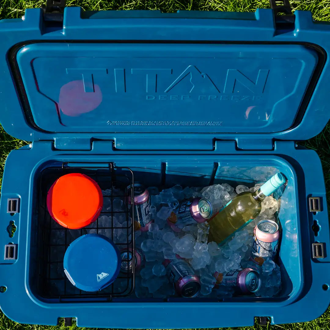 Hard Cooler filled with ice and drinks outside