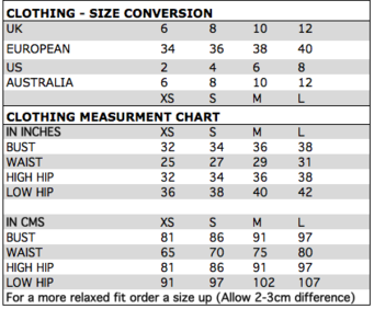 Diamond Clothing Size Chart