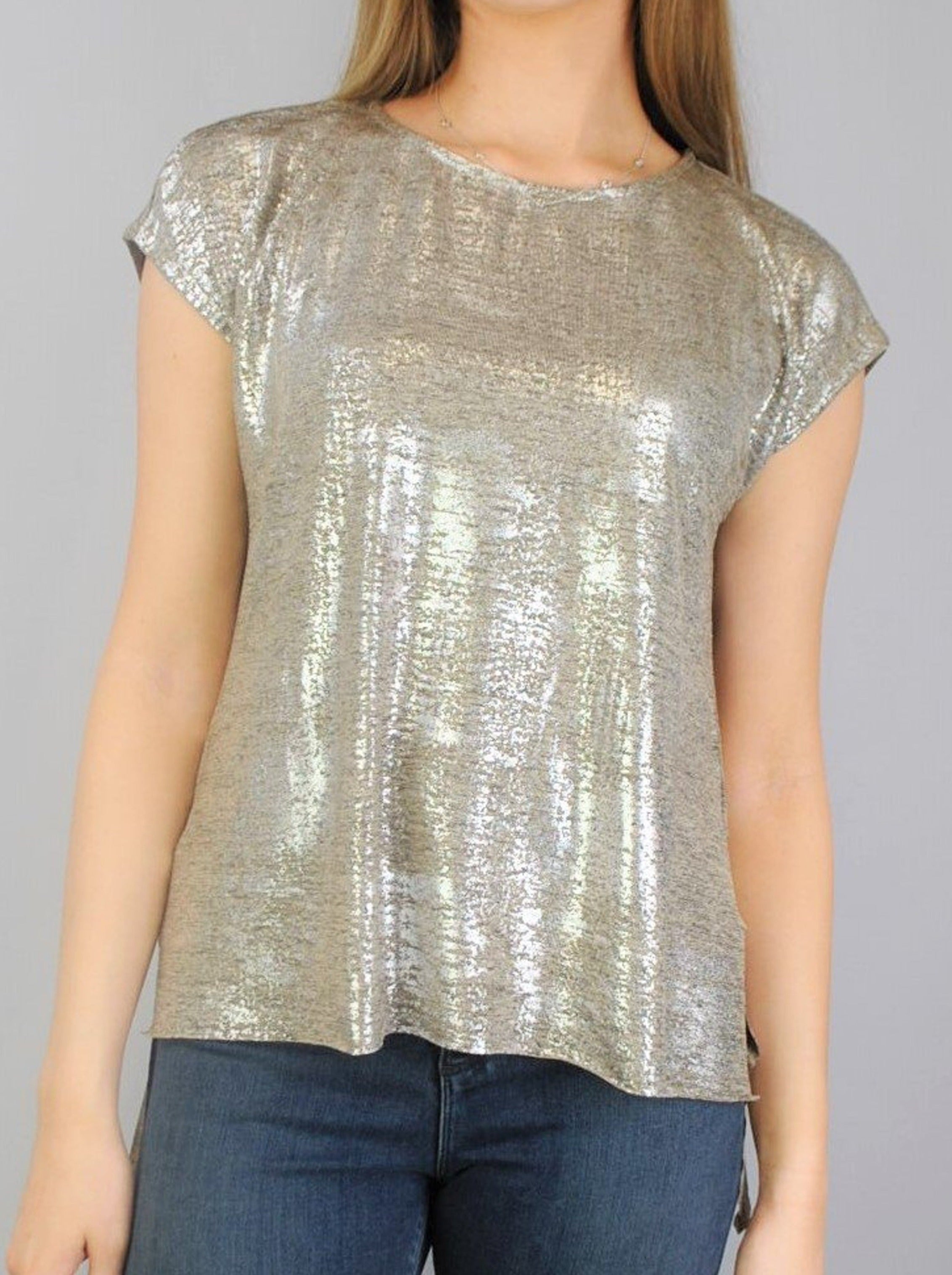 Foil Print Step Hem Top - Coffee Silver (D1556) - Dantelle Apparel