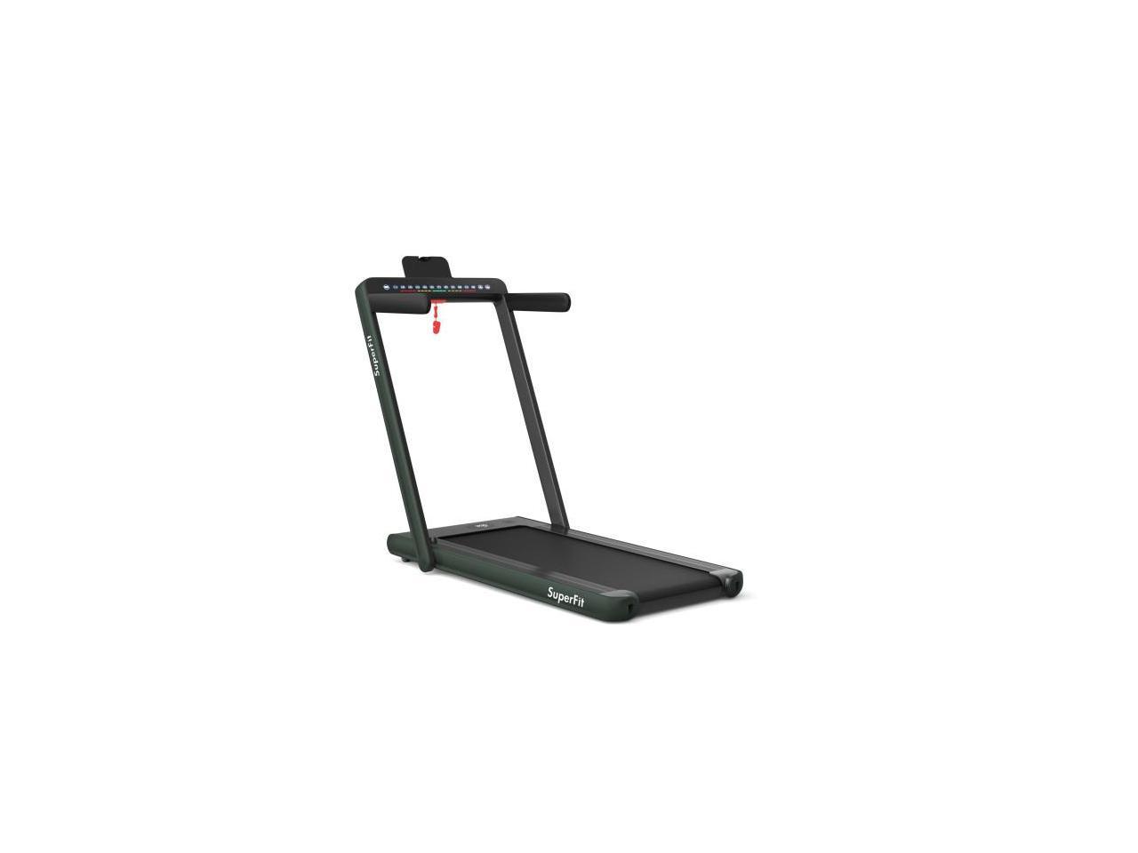 2-in-1 Electric Motorized Health and Fitness Folding Treadmill with Dual Display and Speaker-Green
