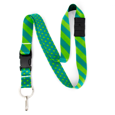 Buttonsmith Aqua Stripes Breakaway Lanyard - with Buckle and Flat Ring - Made in The USA