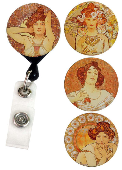 Buttonsmith® Alphonse Mucha Gemstones Tinker Reel® Badge Reel - Made in USA - Buttonsmith Inc.