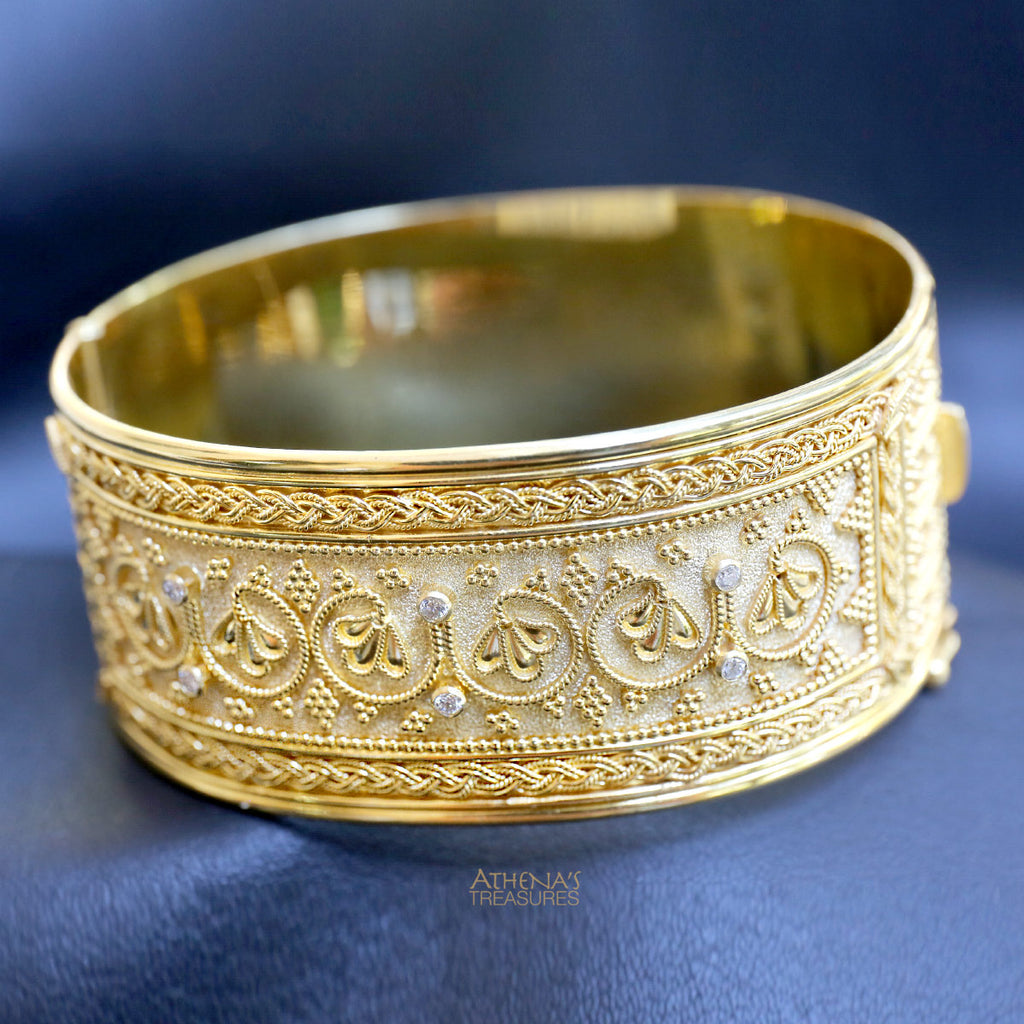 Iraklion Greek 18k Gold Cuff Bracelet Athena Gaia Greek Jewelry