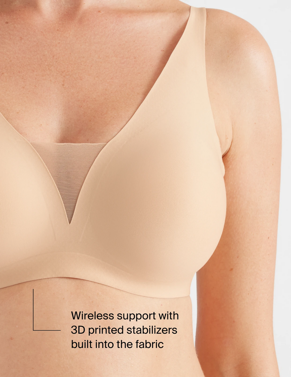 Wireless support with 3D printed stabilizers built into the fabric 