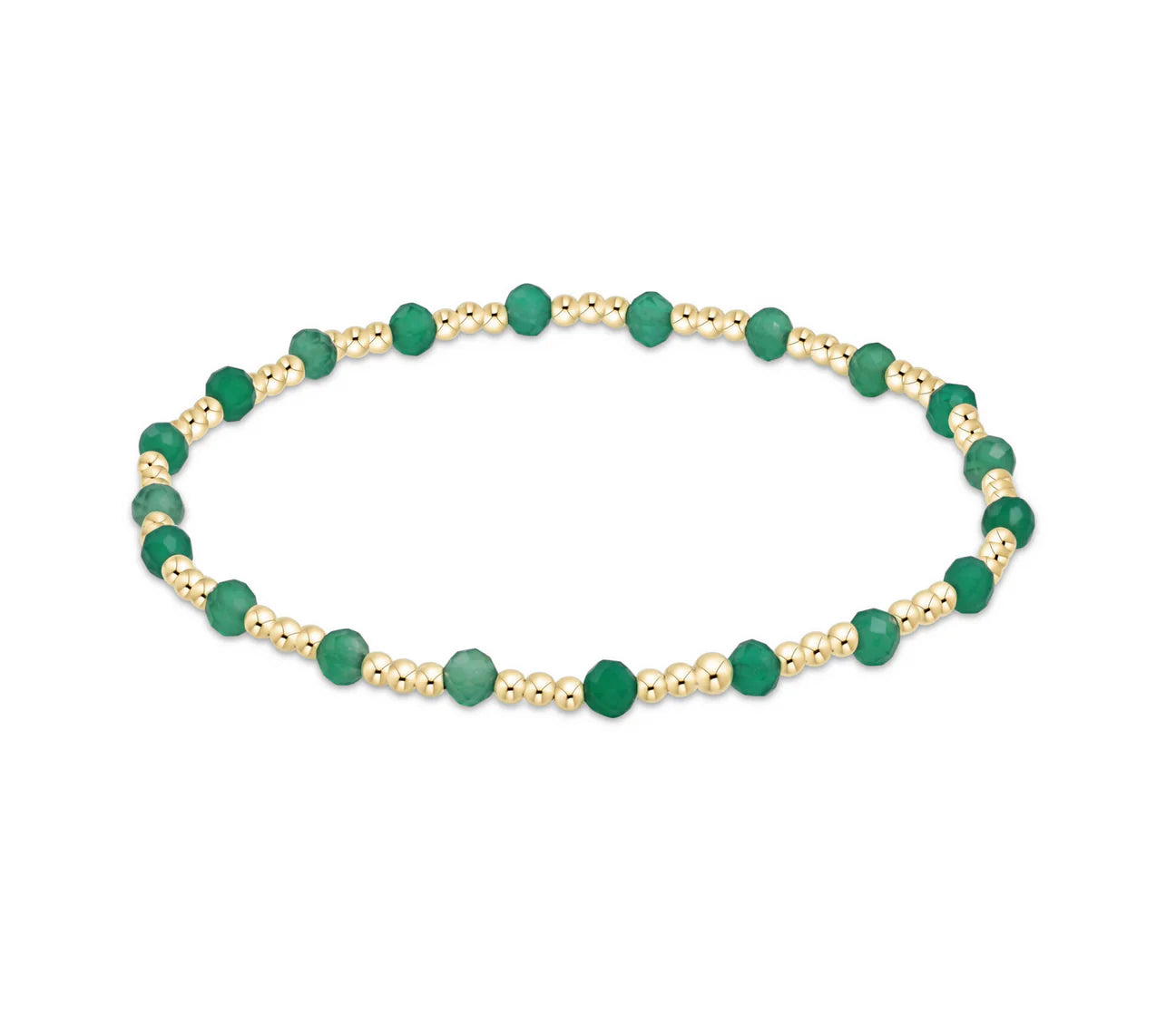 Gemstone Gold Sincerity Pattern 3mm Bead Bracelet - Green Onyx