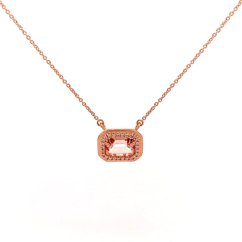 Morganite & Diamond Halo Pendant Necklace