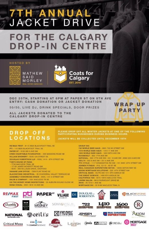 PINTS AND JACKET DRIVE FOR THE CALGARY DROP-IN CENTRE
