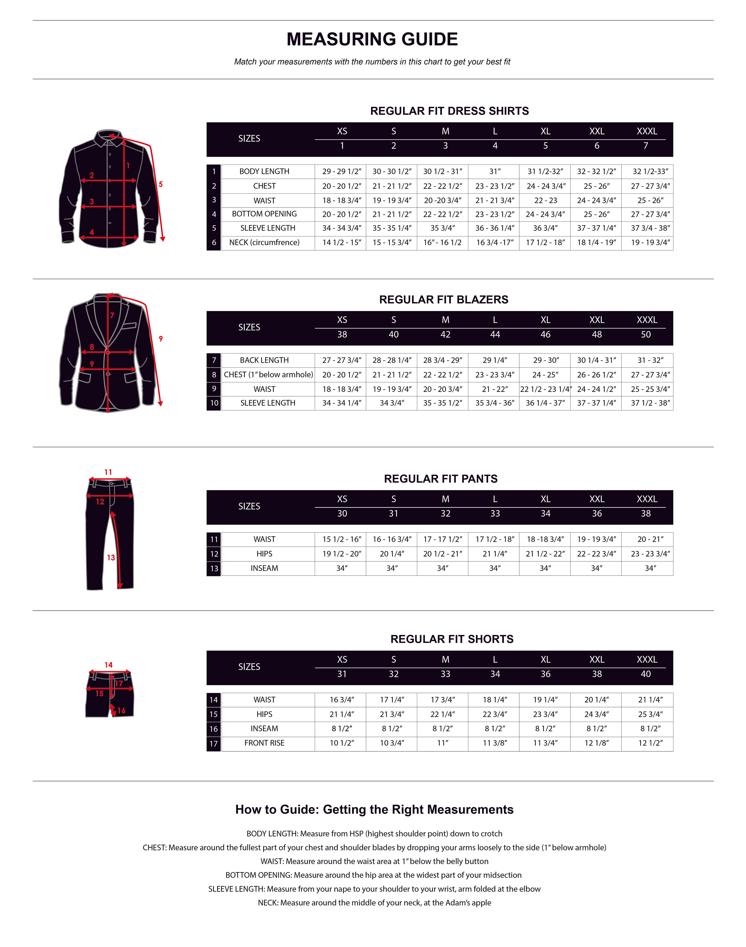 Red Rose Size Chart