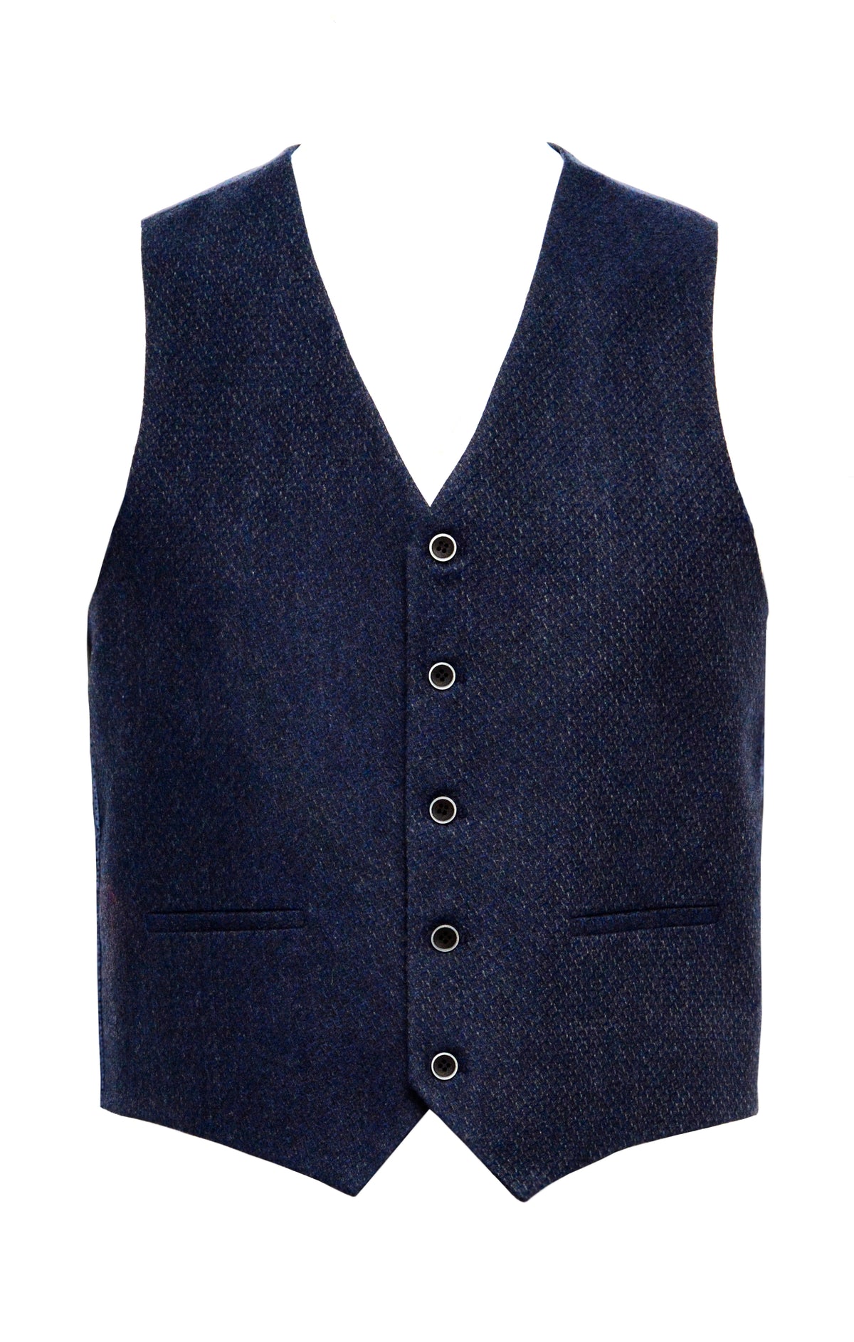 Stylish Classic 5-Button Navy Wool Texture Vest – Stone Rose
