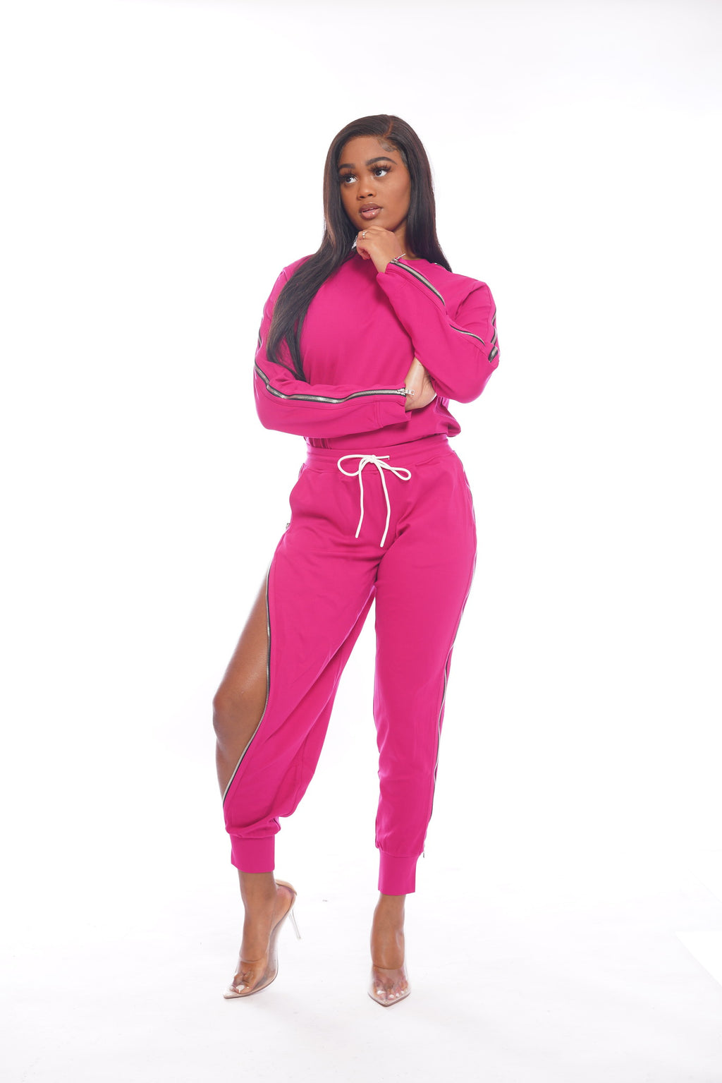 hot pink sweatsuit