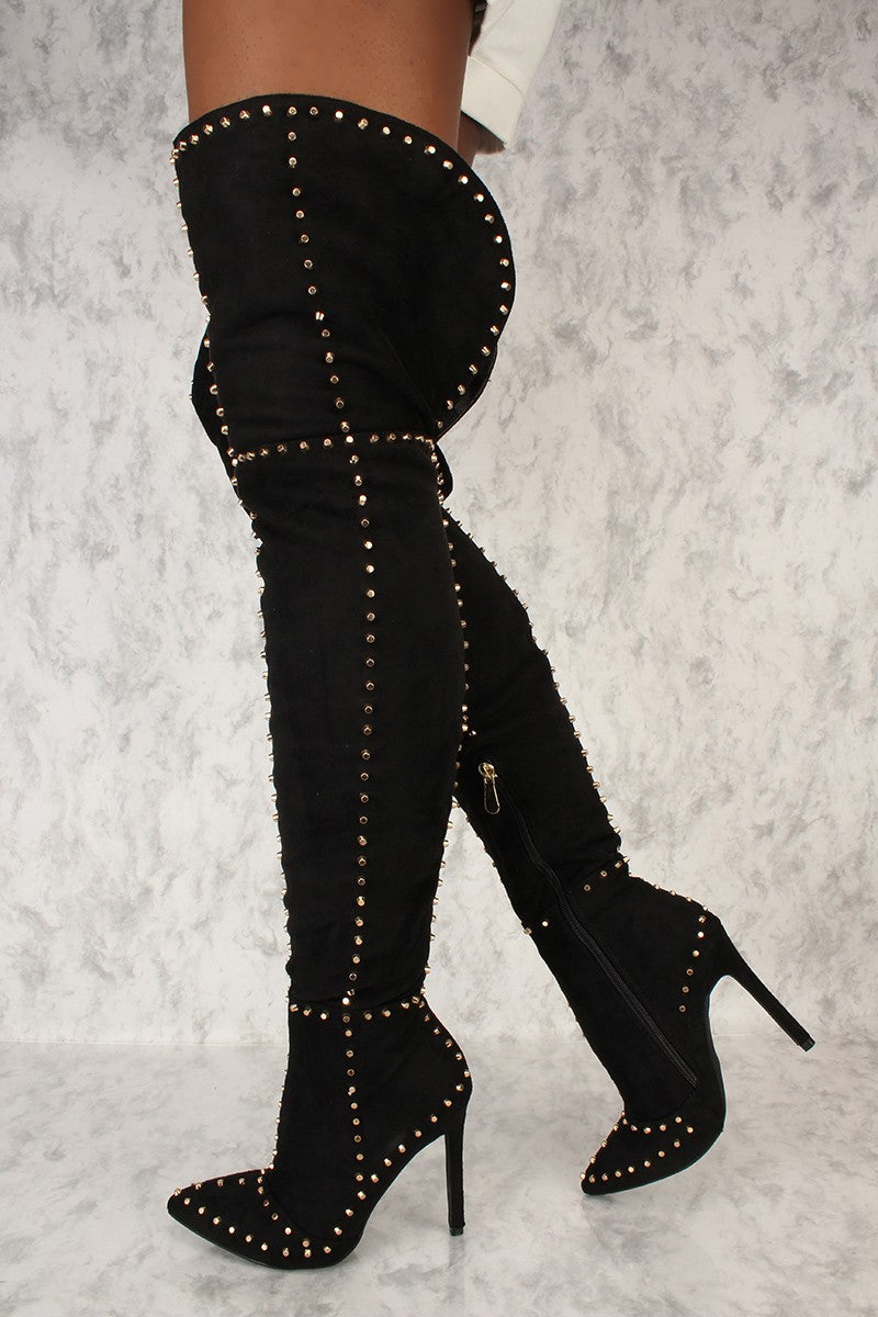 black studded knee high boots