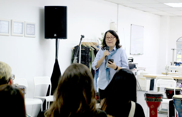 Margaret Loy of CTI speaks at the launch of Batik Boutique's new sewing centre