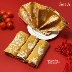 Discover the exquisite set of 4 batik serviettes adorned with Chinese New Year elements, capturing the essence of the Grand Hyatt x Batik Boutique partnership. Elevate your festive celebrations with this unique collaboration