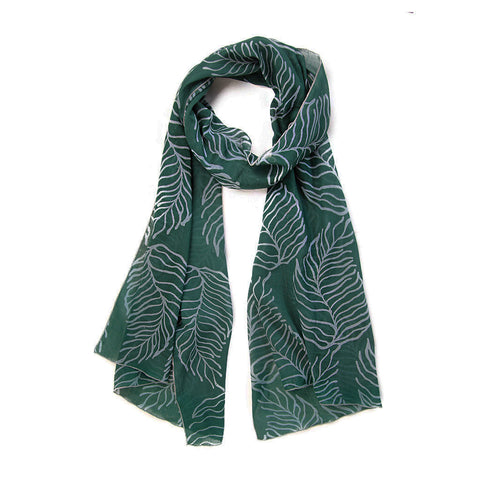 ethically made handmade batik green leaf scarf