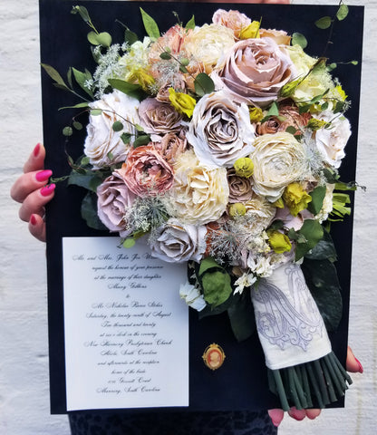 wedding flowers preserved in a shadow box
