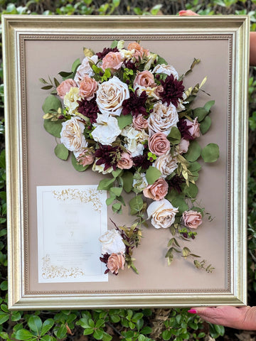 Wedding flowers preserved in a keepsake, dried flowers