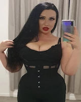 Corset tester Sarah from Queensland putting the Dark Desire mesh corset through its paces