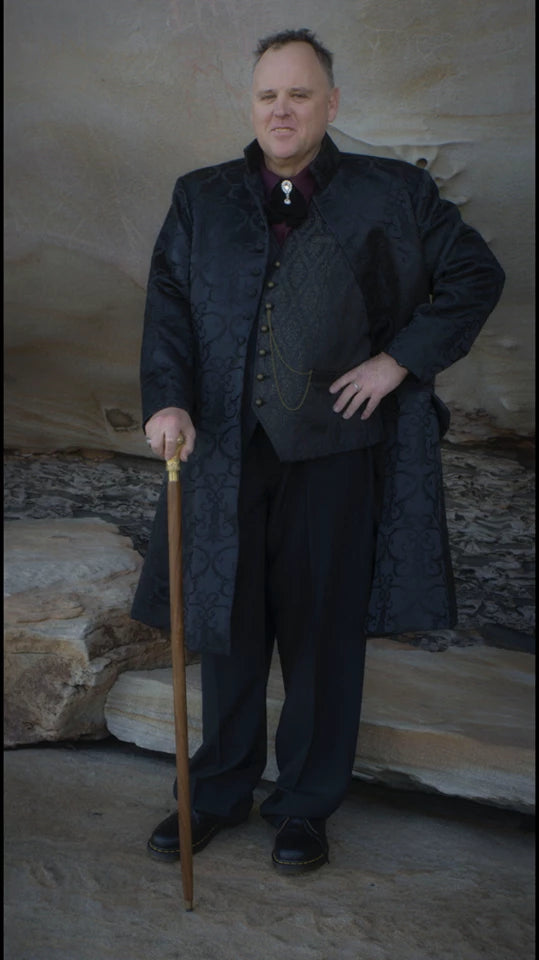 David wearing Gallery Serpentine Custom sized Undertaker Coat