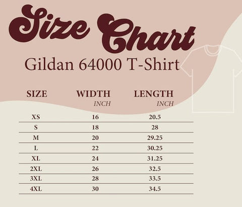 Gildan 64000 soft feel t-shirt size chart